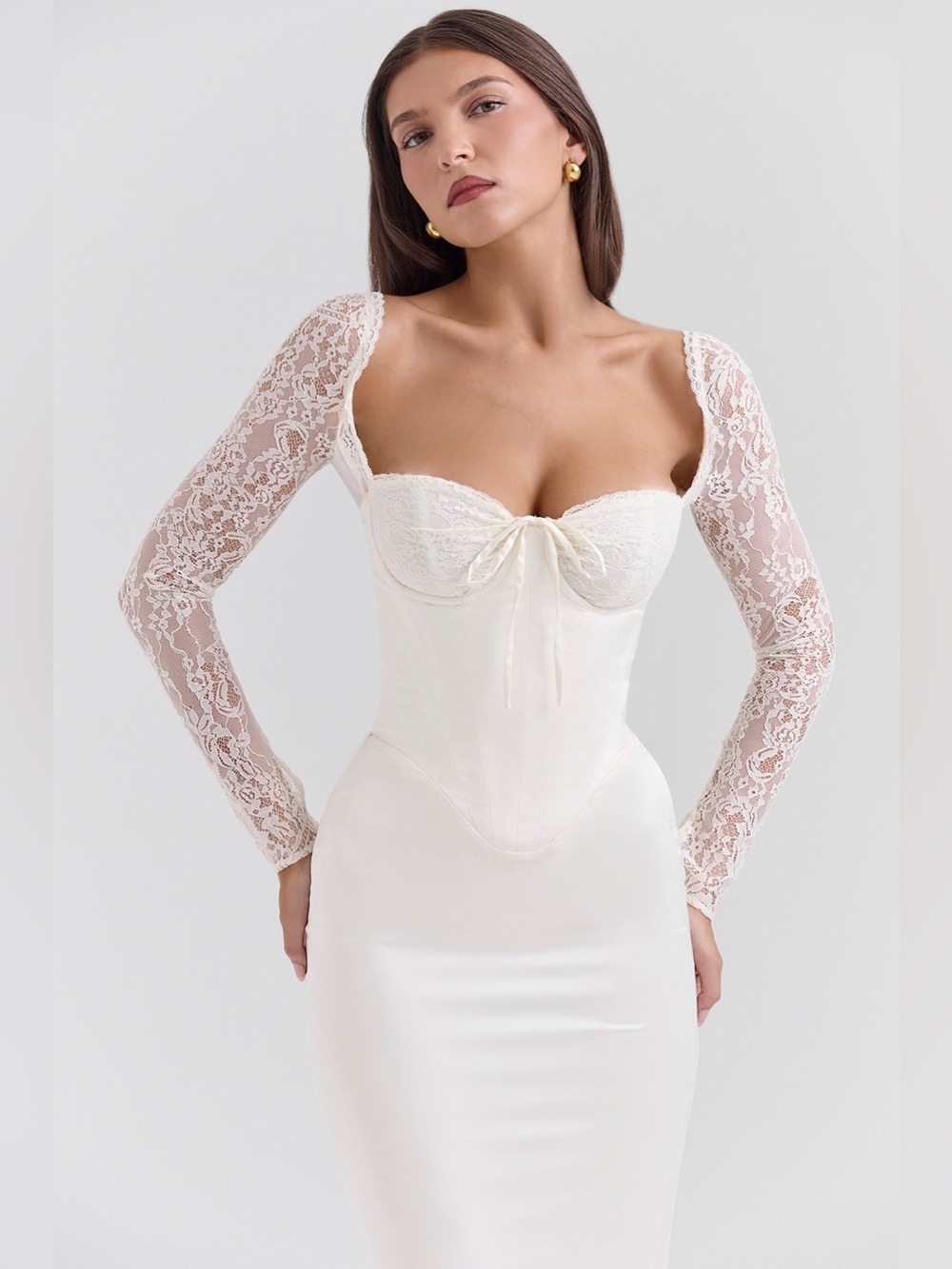 House of CB Perdi Vintage Ivory Satin Maxi Dress - Picture 5 of 13